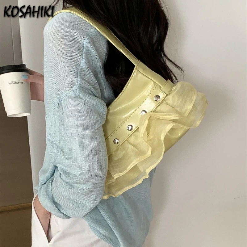 Women Sweet Pleated Gauze Patchwork Rivet Handbags Fashion Fairy Y2k Aesthetic Shoulder Bags Office Lady All Match Underarm Bag
Women Sweet Pleated Gauze Patchwork Rivet Handbags Fashion Fairy Y2k Aesthetic Shoulder Bags Office Lady All Match Underarm Bag