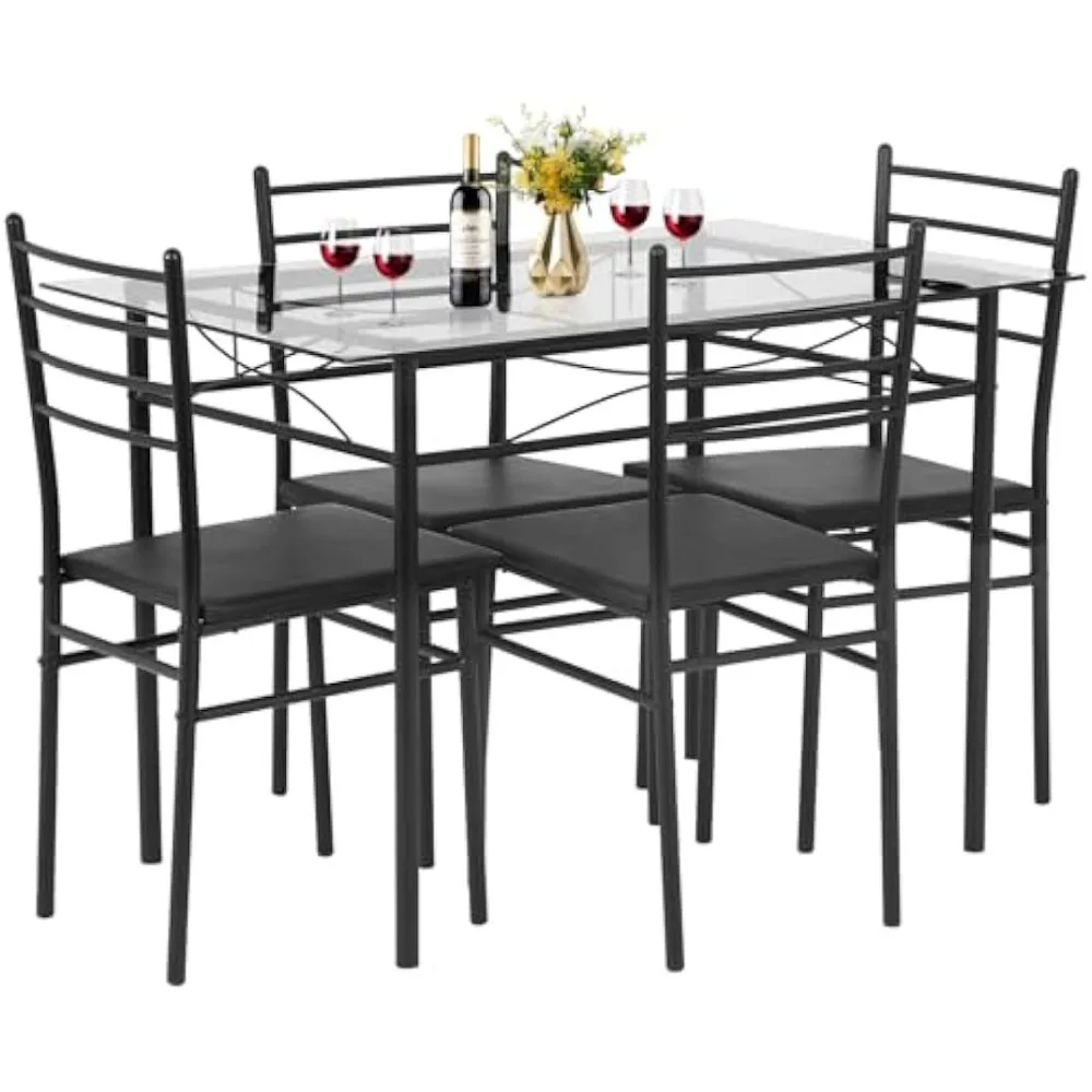 Classic Dining Table Set 5 Piece,Metal Frame Glass Top Table and 4 Rectangular Modern Chairs Set,Suitable Small Space Kitche
Classic Dining Table Set 5 Piece,Metal Frame Glass Top Table and 4 Rectangular Modern Chairs Set,Suitable Small Space Kitche