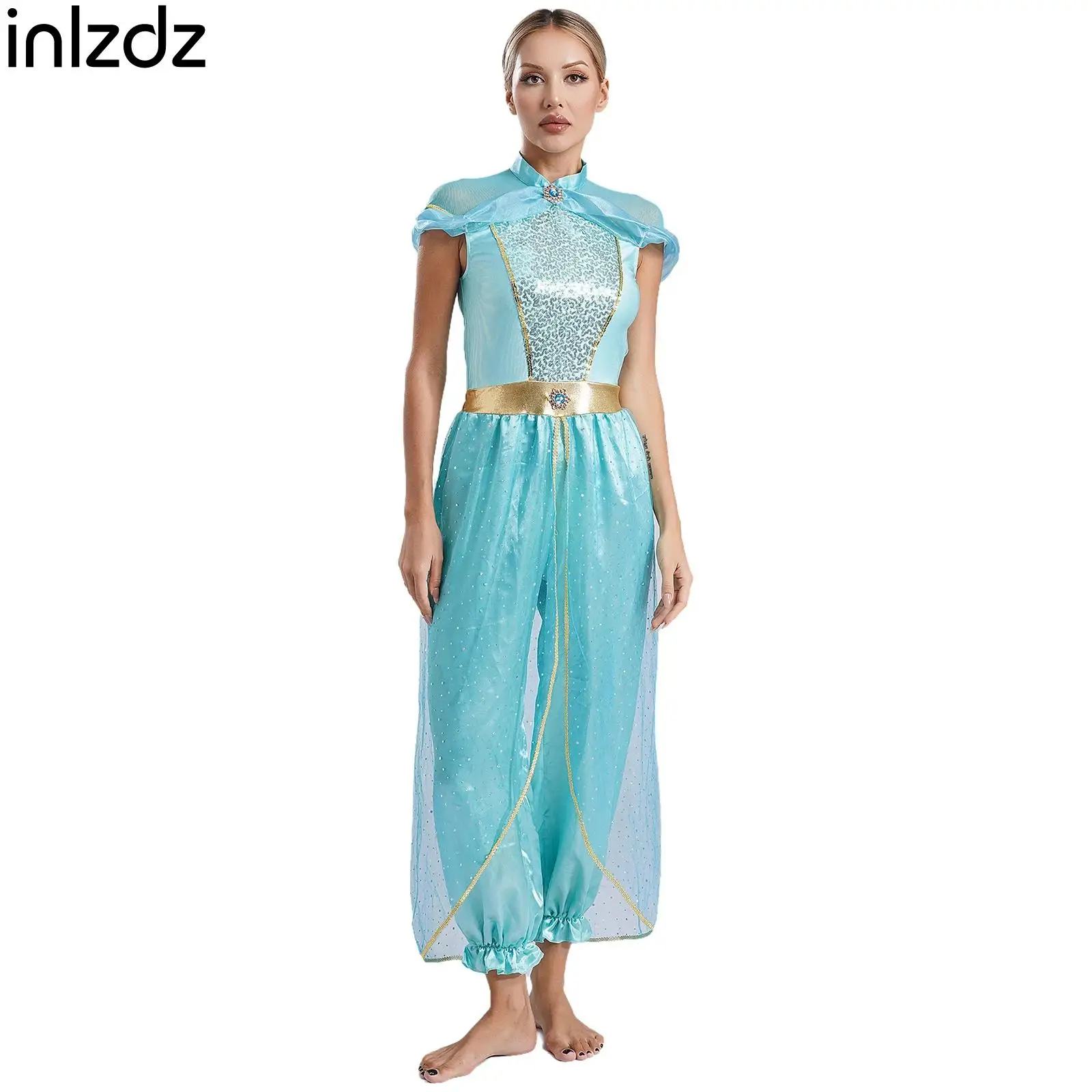 Womens Arabian Princess Costumes Halloween Gems Adorned Sequines Jumpsuit Romper Belly Dance Costume Cosplay Costumes
Womens Arabian Princess Costumes Halloween Gems Adorned Sequines Jumpsuit Romper Belly Dance Costume Cosplay Costumes