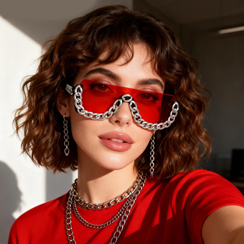 New Personalize Trendy Y2k One-piece European American Men Women Cool Punk Sunglasses With Silver Chain Sun Shade Party Eyewears
New Personalize Trendy Y2k One-piece European American Men Women Cool Punk Sunglasses With Silver Chain Sun Shade Party Eyewears