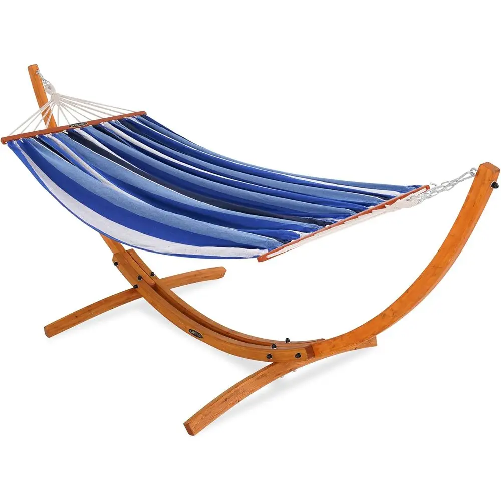 Blue and Cyan Cotton Fabric Hammock with 10.5ft Wooden Arc Stand for Indoor and Outdoor Use
Blue and Cyan Cotton Fabric Hammock with 10.5ft Wooden Arc Stand for Indoor and Outdoor Use
