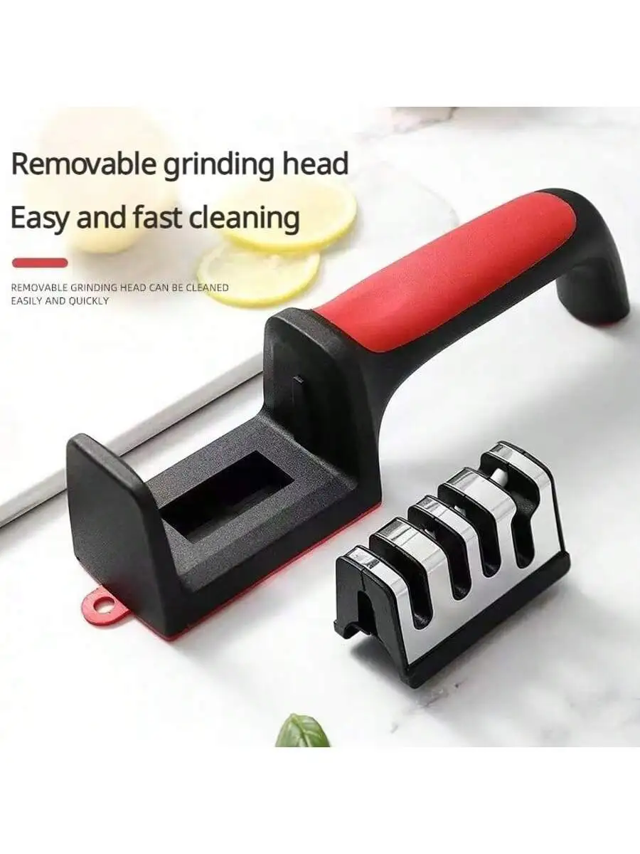 Four-stageprofessional knife sharpener featuring tungsten steel diamonds and ceramic whetstones, for fast and durable sharpening
Four-stageprofessional knife sharpener featuring tungsten steel diamonds and ceramic whetstones, for fast and durable sharpening