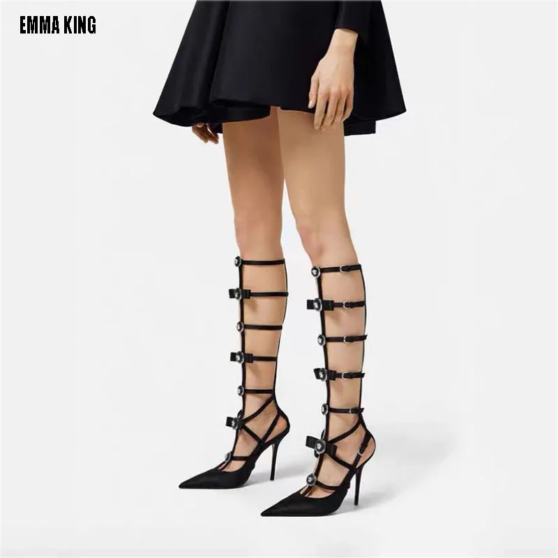 2024 Women Satin Crystal Sandal Boots Belt Buckle Butterfly Bows Solid Color Black Back Zipper Pointed Toe Thin Heels Women Shoe
2024 Women Satin Crystal Sandal Boots Belt Buckle Butterfly Bows Solid Color Black Back Zipper Pointed Toe Thin Heels Women Shoe