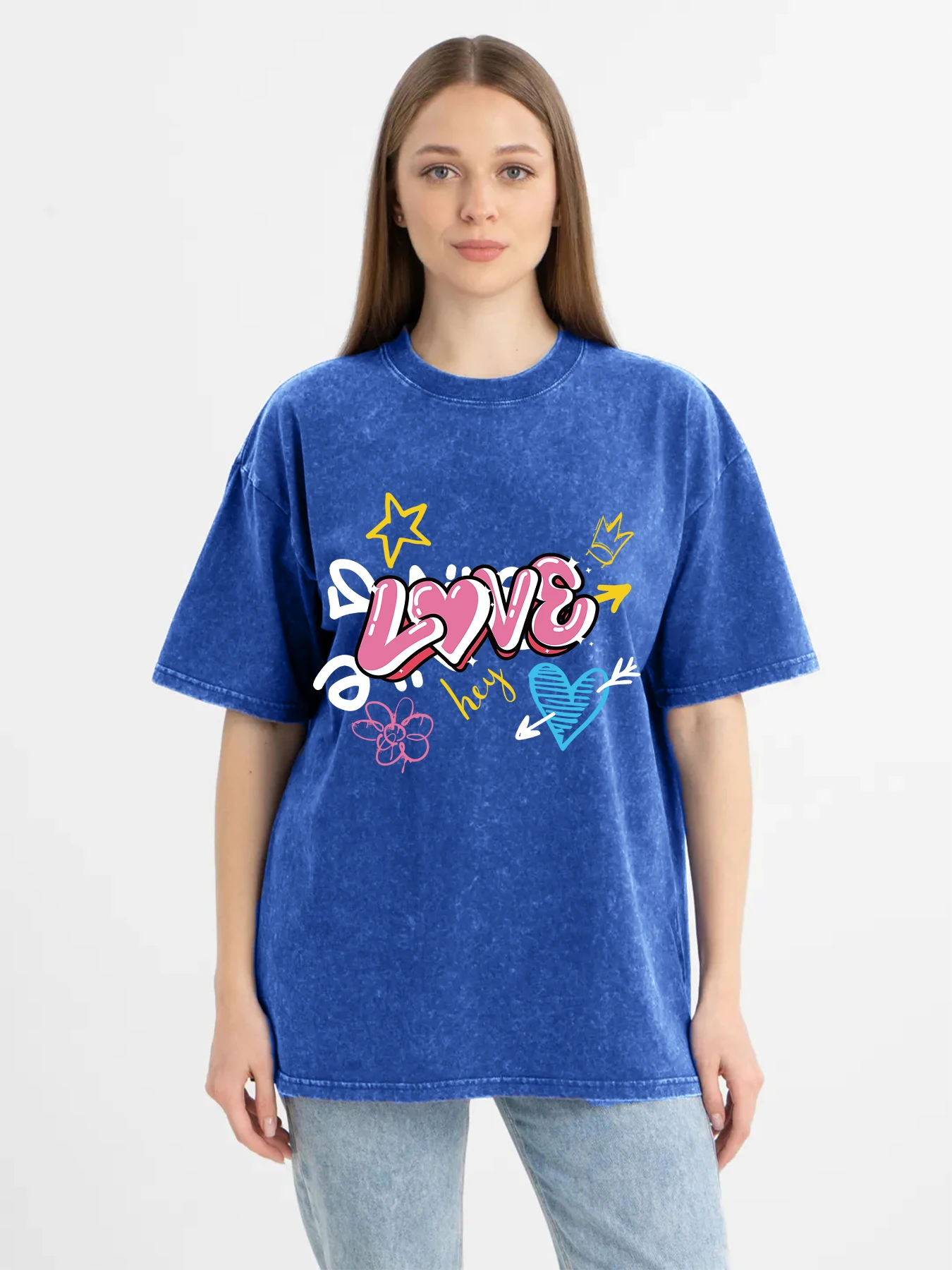 Cartoon Love Art Print Washed Female Tee Shirt Summer Breathable T-Shirt Comfortable Cotton Short Sleeve All-Match Streetwear
Cartoon Love Art Print Washed Female Tee Shirt Summer Breathable T-Shirt Comfortable Cotton Short Sleeve All-Match Streetwear