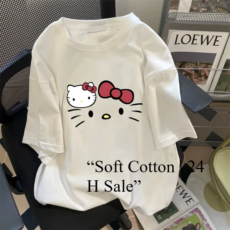 Женская футболка большого размера Hello Kitty, 250GSM, двойная пряжа, 220GSM, компактная хлопковая летняя свободная футболка с короткими рукавами Kawaii, большие размеры
Женская футболка большого размера Hello Kitty, 250GSM, двойная пряжа, 220GSM, компактная хлопковая летняя свободная футболка с короткими рукавами Kawaii, большие размеры