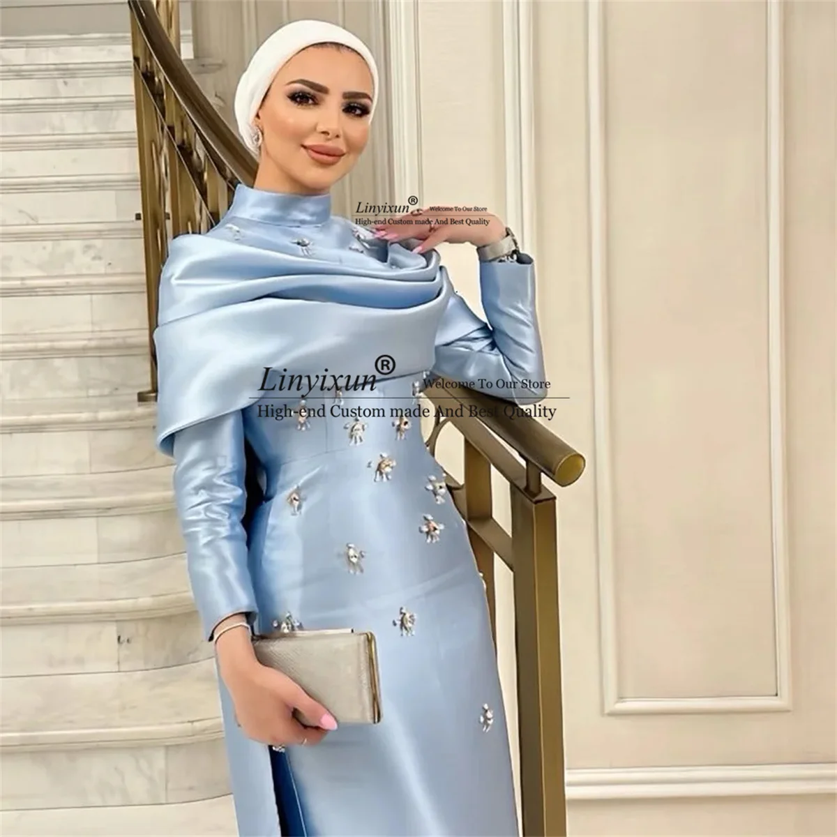 Elegant Muslim Mermaid Saudi Evening Dress Long Pleat Beaded Satin Over Skirt Wedding Party فساتين للمناسبات الخاصة Customized
Elegant Muslim Mermaid Saudi Evening Dress Long Pleat Beaded Satin Over Skirt Wedding Party فساتين للمناسبات الخاصة Customized
