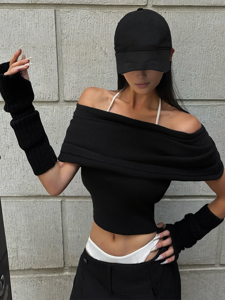 Женские футболки с открытыми плечами Nibber, осенняя новая тенденция, высокая эластичность, обтягивающие, простые, классические, уличная музыка, фестиваль, Клубная одежда 
Женские футболки с открытыми плечами Nibber, осенняя новая тенденция, высокая эластичность, обтягивающие, простые, классические, уличная музыка, фестиваль, Клубная одежда