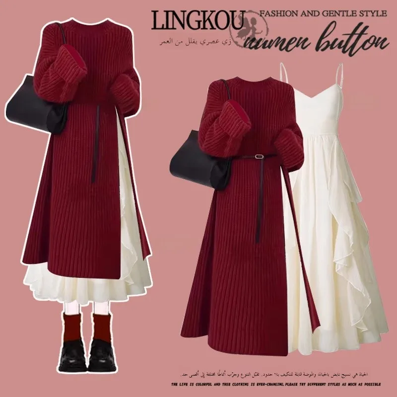 Red Knitted Christmas Dress And Sweater Set plus Size New Year's Fashion Two-Piece Women's Clothing High Waist Midi Dress
Red Knitted Christmas Dress And Sweater Set plus Size New Year's Fashion Two-Piece Women's Clothing High Waist Midi Dress