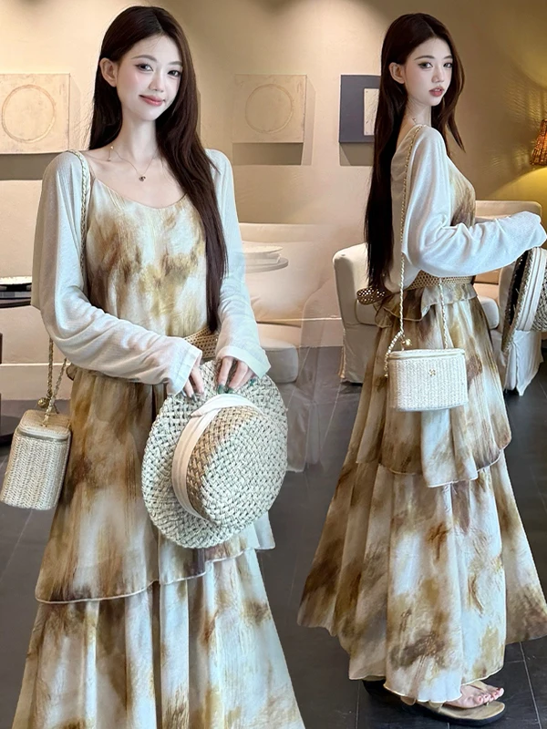 Elegant plus Size Summer Dress Set Cake Layered Strap Long Dress Water Ink Diffusion Fat MM Casual Sweet Style Loose Fit a Li...
Elegant plus Size Summer Dress Set Cake Layered Strap Long Dress Water Ink Diffusion Fat MM Casual Sweet Style Loose Fit a Li...