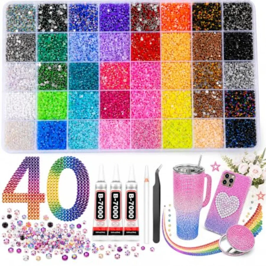 40000 PCS Bedazzling Kit with Rhinestones, 40 Colors 3mm Resin Jelly Flatback Gems with 3pcs B7000 Glue, Nail Art, Clothes, Sho
40000 PCS Bedazzling Kit with Rhinestones, 40 Colors 3mm Resin Jelly Flatback Gems with 3pcs B7000 Glue, Nail Art, Clothes, Sho