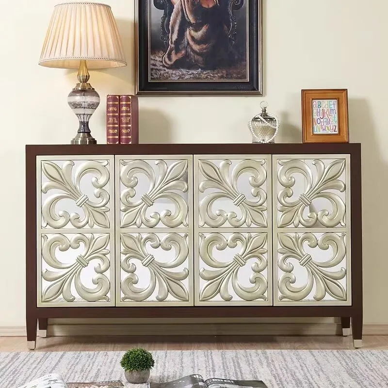 American light luxury entrance cabinet opposite the door, retro entrance table, living room solid wood carving flower locker
American light luxury entrance cabinet opposite the door, retro entrance table, living room solid wood carving flower locker