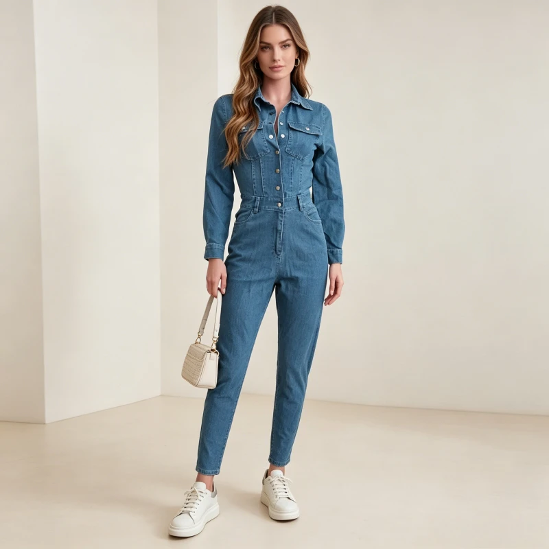 Denim Jumpsuits One Piece Pencil Sheath Jean Overalls Single Breasted Solid Skinny Washed Ankle Length Jeans High Street 2026
Denim Jumpsuits One Piece Pencil Sheath Jean Overalls Single Breasted Solid Skinny Washed Ankle Length Jeans High Street 2026