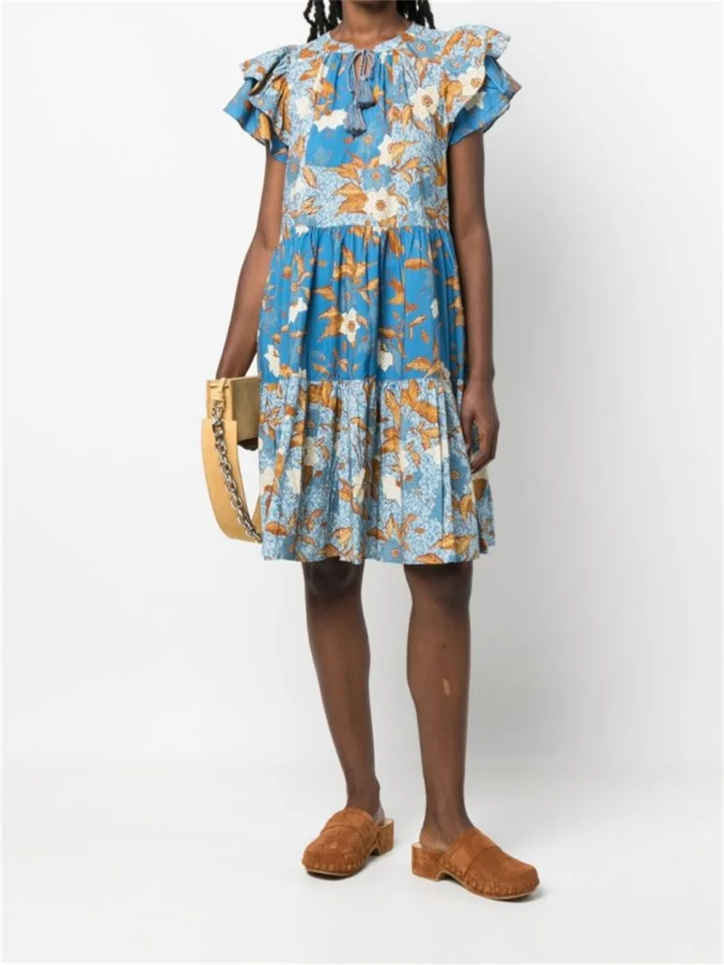 Flower Print Women O-Neck Midi Dress Loose Fit Ruffles Pleated Retro Lace-Up Summer New 2024 Female Straight Short Robe
Flower Print Women O-Neck Midi Dress Loose Fit Ruffles Pleated Retro Lace-Up Summer New 2024 Female Straight Short Robe