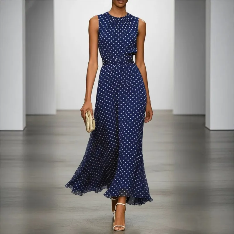 Vintage Polka Dots Maxi Dress for Women 2026 Sleeveless Round Neck High Waist Gowns Dress Chic Lady Robes Beach Vacation Summer
Vintage Polka Dots Maxi Dress for Women 2026 Sleeveless Round Neck High Waist Gowns Dress Chic Lady Robes Beach Vacation Summer