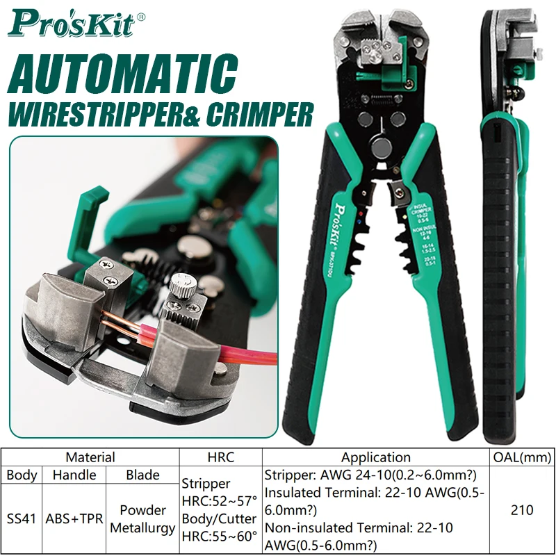 Pro'sKit 9" Automatic Wire Stripper& Crimper No Alignment Required Replaceable Blade Multi-Function Hand Tools Wire Stripper
Pro'sKit 9" Automatic Wire Stripper& Crimper No Alignment Required Replaceable Blade Multi-Function Hand Tools Wire Stripper