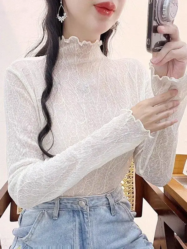 Lace Base Layer Shirt Women's 2025 New Style Inner Wear Mesh Hollow Long Sleeve T-Shirt Beautiful Top Autumn Season Breathable
Lace Base Layer Shirt Women's 2025 New Style Inner Wear Mesh Hollow Long Sleeve T-Shirt Beautiful Top Autumn Season Breathable