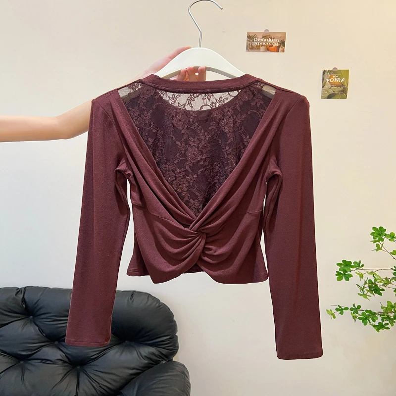 Сексуальные кружевные лоскутные футболки сзади, женские рубашки в корейском стиле с длинным рукавом и круглым вырезом, женские осенне-зимние универсальные внутренние топы, новинка 2023 года
Сексуальные кружевные лоскутные футболки сзади, женские рубашки в корейском стиле с длинным рукавом и круглым вырезом, женские осенне-зимние универсальные внутренние топы, новинка 2023 года