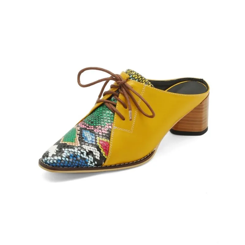 Yellow White Patchwork Women Mules Faux Snakeskin High Round Heel Sandals Summer Casual Party Lady Lace Tied Square Toe Slippers
Yellow White Patchwork Women Mules Faux Snakeskin High Round Heel Sandals Summer Casual Party Lady Lace Tied Square Toe Slippers
