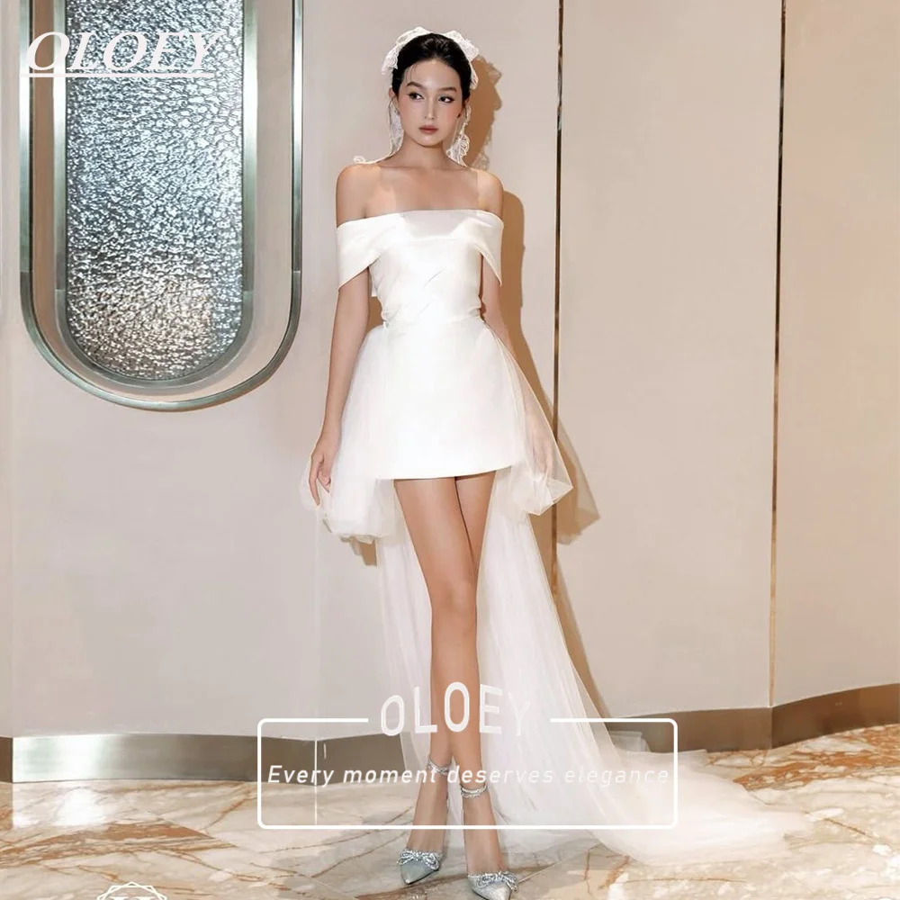 OLOEY Elegant Soft Satin Short Wedding Dress With Tulle Tail Off The Shoulder Mini Bridal Gown Customized Corset Back
OLOEY Elegant Soft Satin Short Wedding Dress With Tulle Tail Off The Shoulder Mini Bridal Gown Customized Corset Back