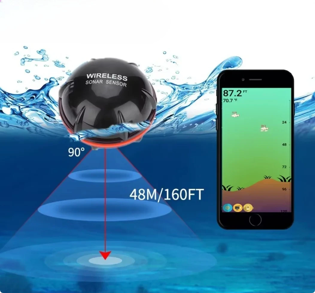 Smart Sonar Fish Finder Wireless Bluetooth Portable 48m/160ft Depth Finder for iOS Android Outdoor Fishing Equipment
Smart Sonar Fish Finder Wireless Bluetooth Portable 48m/160ft Depth Finder for iOS Android Outdoor Fishing Equipment