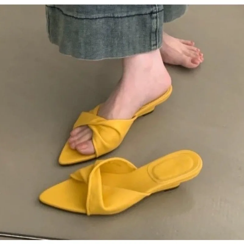 Women's Summer Butterfly-knot Low Heels Slippers Elegant Open Toe Party Dress Shoes Fashion Outdoor Ladies Slides Zapatos Mujer