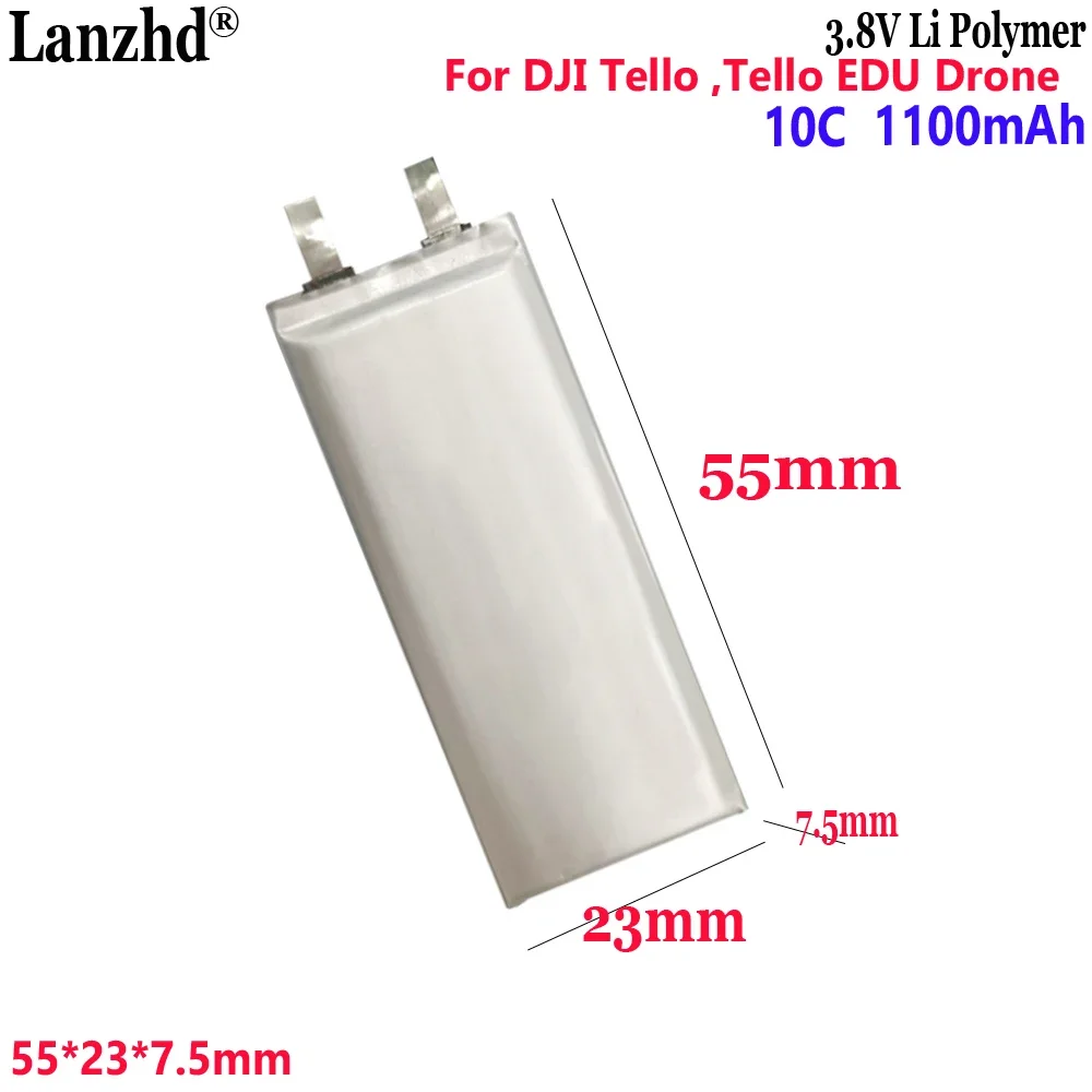 3.8V Li-Polymer Cell For DJI Tello Tello EDU Drone Car airplane ship models remotely control the aircraft 762355 1100mAh
3.8V Li-Polymer Cell For DJI Tello Tello EDU Drone Car airplane ship models remotely control the aircraft 762355 1100mAh