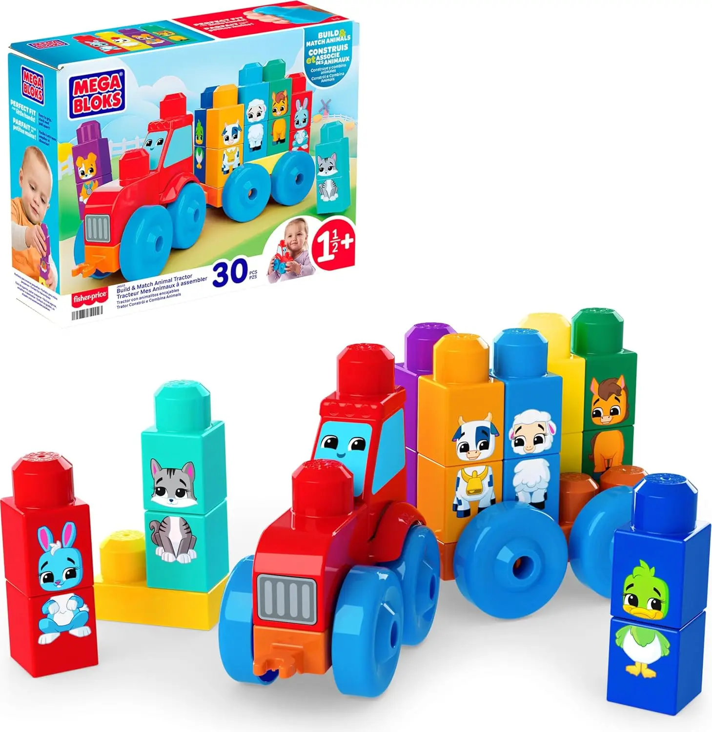 Toddler Block Toys Set, Build & Match Animal Tractor with 30 Pieces, Learn Animals and Colors, Red and Blue, Ages 1+
Toddler Block Toys Set, Build & Match Animal Tractor with 30 Pieces, Learn Animals and Colors, Red and Blue, Ages 1+