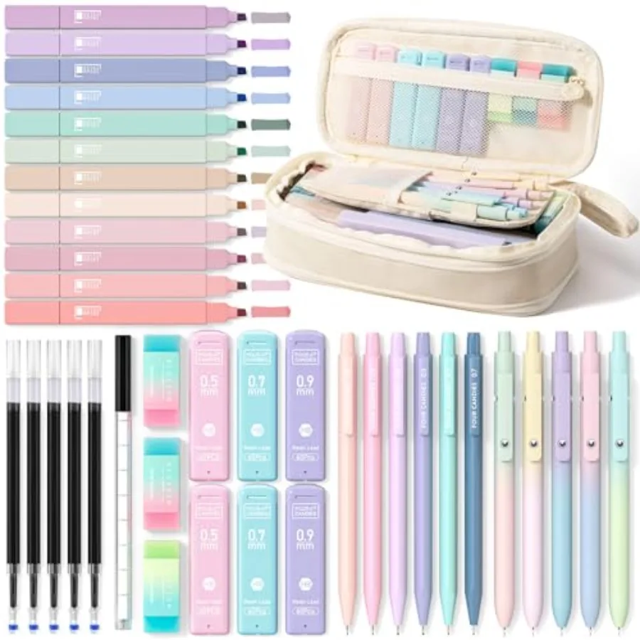 39 PCS Aesthetic School Supplies with Cute Pen Case, 12 Pastel Highlighters, 5 Black Ink Gel Pens, 6 Mechanical Pencils Set for
39 PCS Aesthetic School Supplies with Cute Pen Case, 12 Pastel Highlighters, 5 Black Ink Gel Pens, 6 Mechanical Pencils Set for