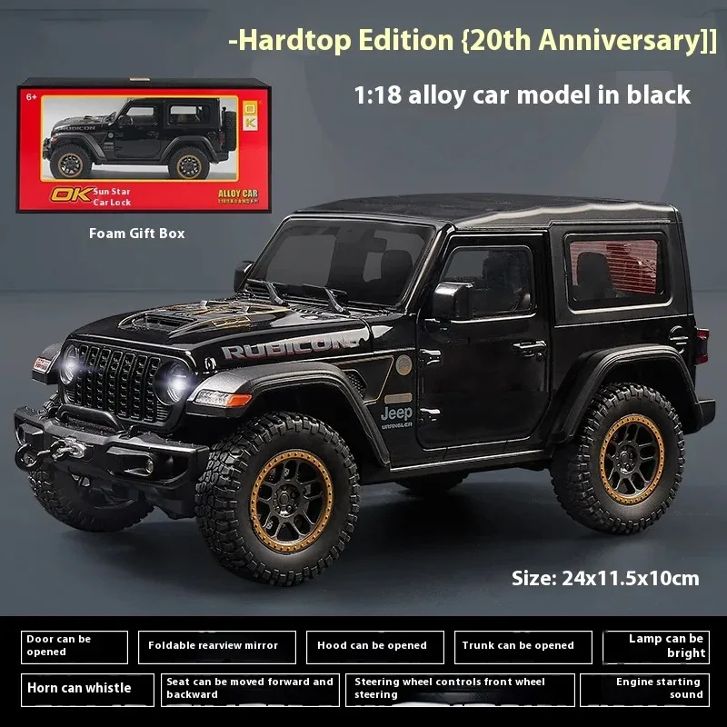 Большой размер 1:18, модель внедорожника Wrangler из сплава, игрушечный автомобиль для мальчика с имитацией звука и света, детские украшения для подарка на день рождения
Большой размер 1:18, модель внедорожника Wrangler из сплава, игрушечный автомобиль для мальчика с имитацией звука и света, детские украшения для подарка на день рождения