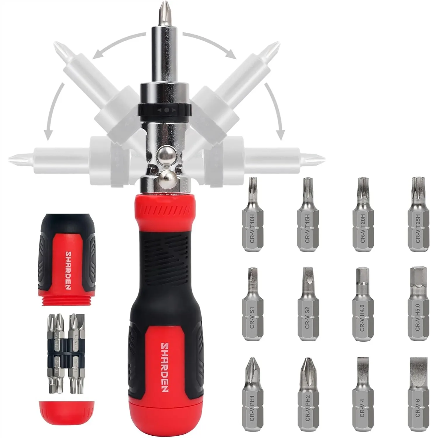 13-in-1 Ratcheting Screwdriver Set with 180° Pivoting Handle, Multi-Bit Kit with Phillips, Flathead, Torx, Hex, Square Bits
13-in-1 Ratcheting Screwdriver Set with 180° Pivoting Handle, Multi-Bit Kit with Phillips, Flathead, Torx, Hex, Square Bits