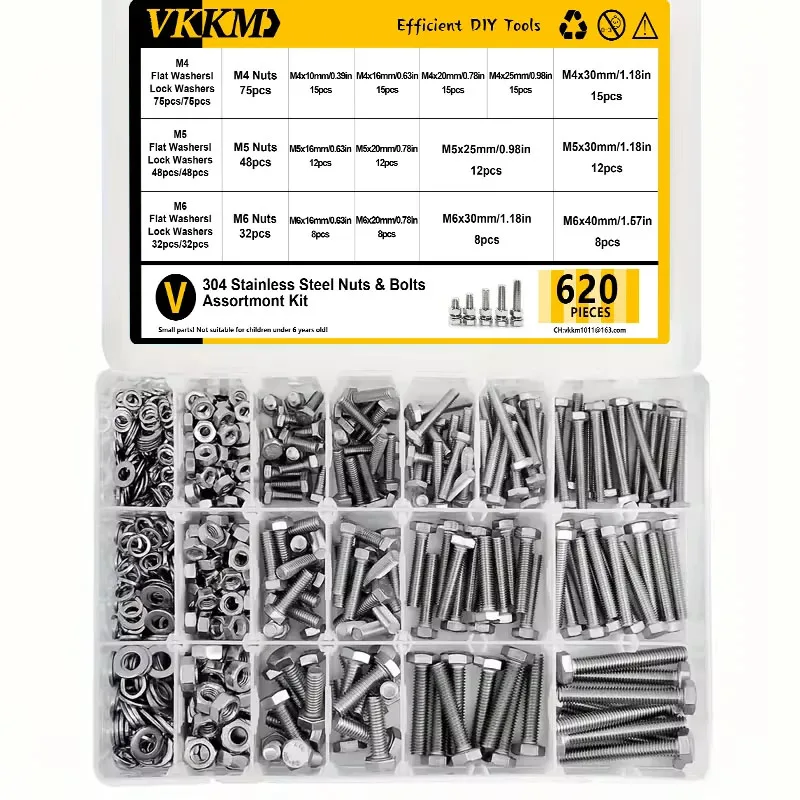 VKKM 620Pcs Silver Hexagon Bolt Set, Suitable for Various Home DIY Projects, Such As Furniture Assembly, Furniture Repair, Etc. 
VKKM 620Pcs Silver Hexagon Bolt Set, Suitable for Various Home DIY Projects, Such As Furniture Assembly, Furniture Repair, Etc.