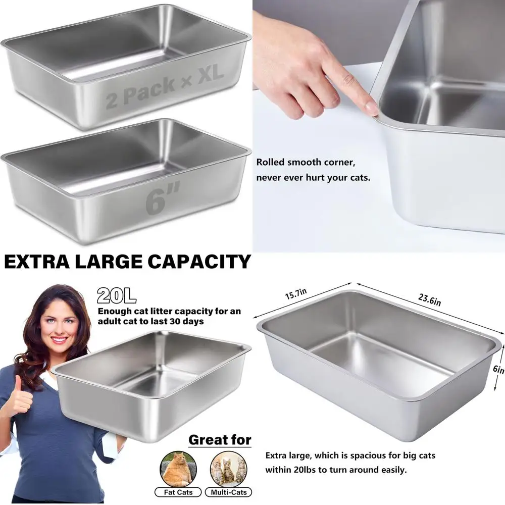 Extra Large 2-Pack Stainless Steel Litter Boxes, 23.6x15.8x6 High Sides, Non-Stick, Odor-Free, Easy to Clean for Large Cats
Extra Large 2-Pack Stainless Steel Litter Boxes, 23.6x15.8x6 High Sides, Non-Stick, Odor-Free, Easy to Clean for Large Cats