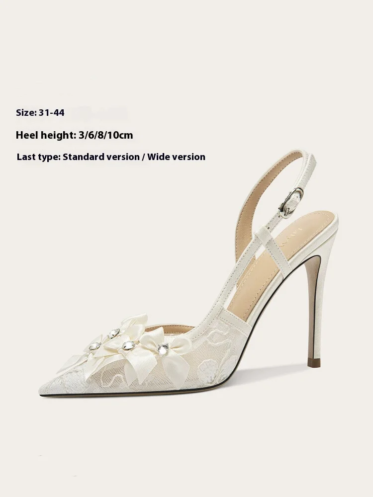 Summer new pointed lace mesh rhinestone bow low-heeled wedding shoes thin high-heeled dress large size small size women's sandal
Summer new pointed lace mesh rhinestone bow low-heeled wedding shoes thin high-heeled dress large size small size women's sandal
