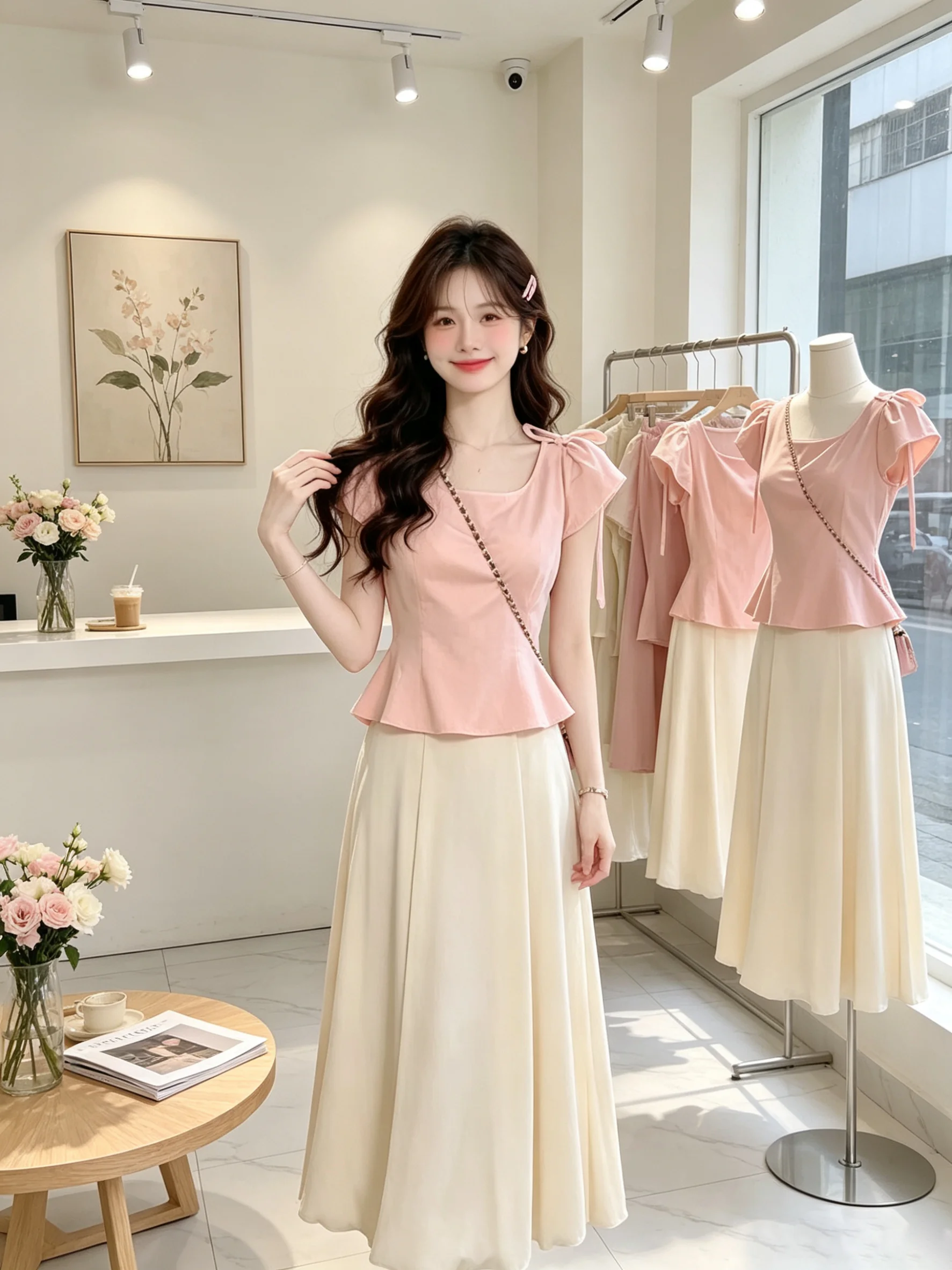 Summer Sweet Knot Waist Shirt Top Draped Fairy Half Skirt Two Piece Set Women's Fashion Ensemble Casual Breathable
Summer Sweet Knot Waist Shirt Top Draped Fairy Half Skirt Two Piece Set Women's Fashion Ensemble Casual Breathable