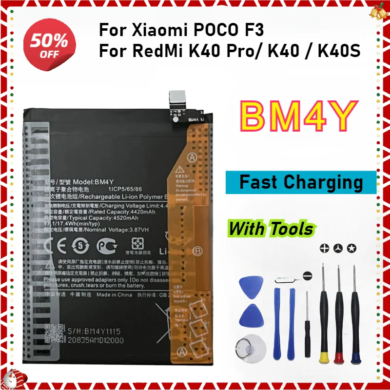 New BM4Y Replacement Battery for Xiaomi POCO F3/ RedMi K40 Pro/ K40 / K40S Mobile Phone Batteries Bateria with Tools
New BM4Y Replacement Battery for Xiaomi POCO F3/ RedMi K40 Pro/ K40 / K40S Mobile Phone Batteries Bateria with Tools