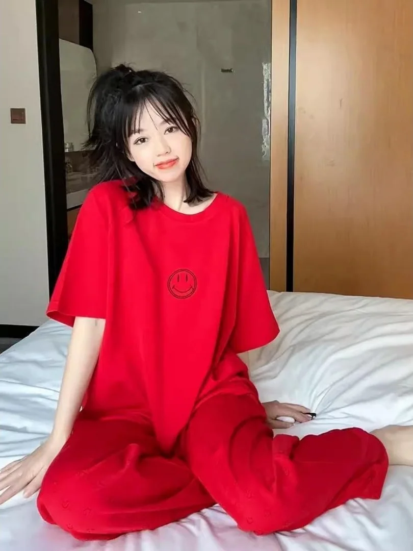 Large Size Sleepwear Set for Women Red Print Short Sleeve round Neck Comfortable Home Clothes Suitable for Summer Outerwear
Large Size Sleepwear Set for Women Red Print Short Sleeve round Neck Comfortable Home Clothes Suitable for Summer Outerwear