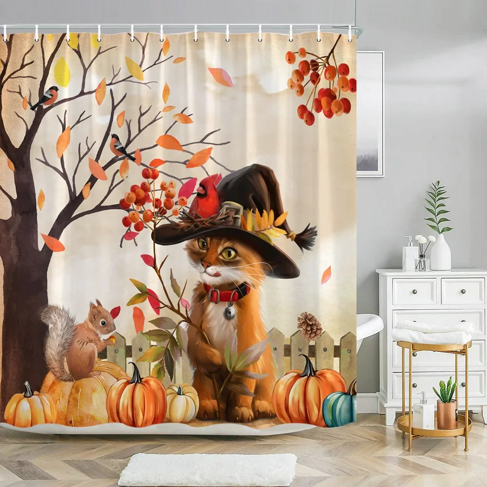 Fall Kitten Shower Curtain Bathroom Decorative Autumn Halloween Kitty Cat Pumpkins Pattern Polyester Shower Curtains with Hook
Fall Kitten Shower Curtain Bathroom Decorative Autumn Halloween Kitty Cat Pumpkins Pattern Polyester Shower Curtains with Hook