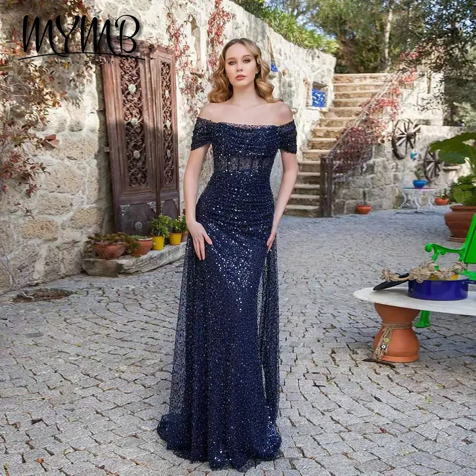 MYMB Elegant Navy Blue Sequined Prom Dress Off Shoulder Corset Evening Gowns Sheer Ruched Formal Party Dress Sweep Train MB40131
MYMB Elegant Navy Blue Sequined Prom Dress Off Shoulder Corset Evening Gowns Sheer Ruched Formal Party Dress Sweep Train MB40131