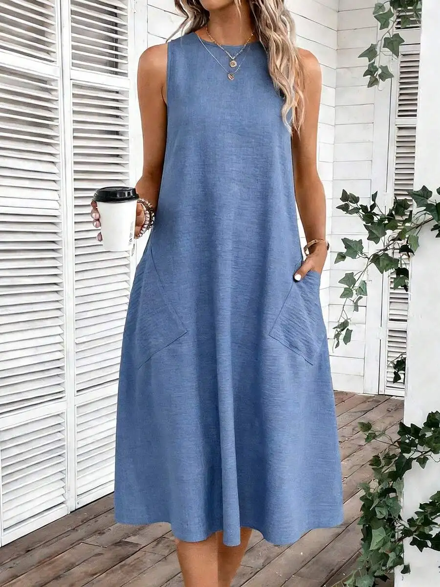 Womens Casual Sleeveless Pocket Midi Dress Summer Loose Fit
Womens Casual Sleeveless Pocket Midi Dress Summer Loose Fit
