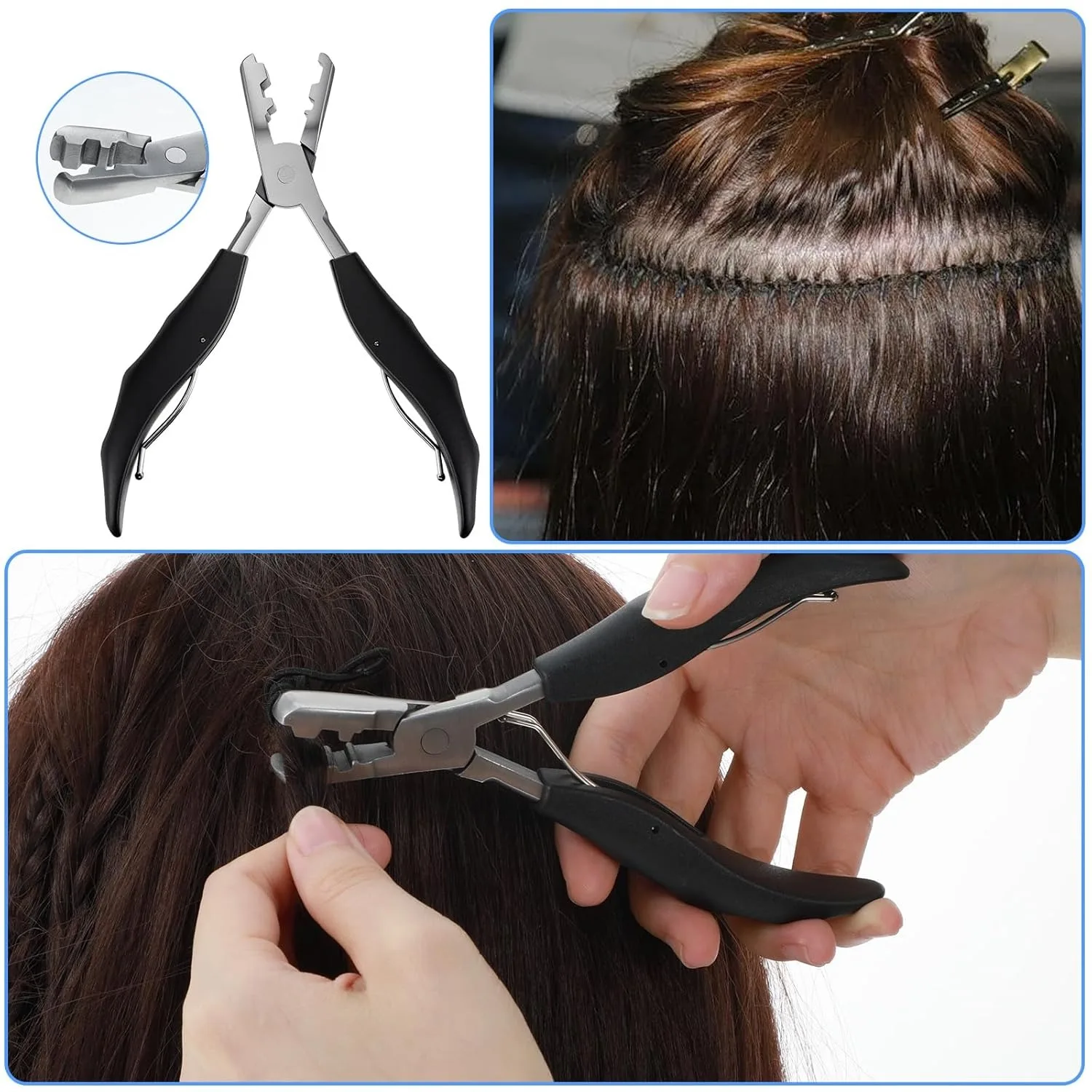 5.7 inch 2 in 1 Black Handle Plier with Grooves 3mm and 5mm grooves -Bonded Hair Extension Clamp
5.7 inch 2 in 1 Black Handle Plier with Grooves 3mm and 5mm grooves -Bonded Hair Extension Clamp
