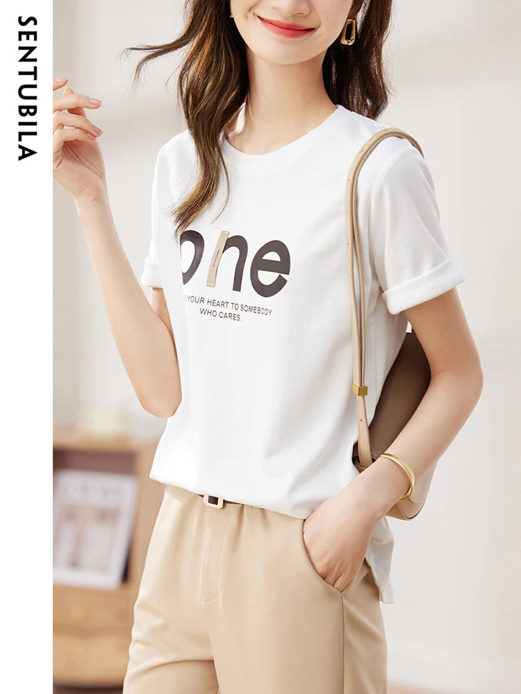 SENTUBILA 100% Cotton T-Shirts for Women 2024 Summer Fashion Printing Letter Short Sleeves O-Neck Straight Loose Tee Shirts
SENTUBILA 100% Cotton T-Shirts for Women 2024 Summer Fashion Printing Letter Short Sleeves O-Neck Straight Loose Tee Shirts