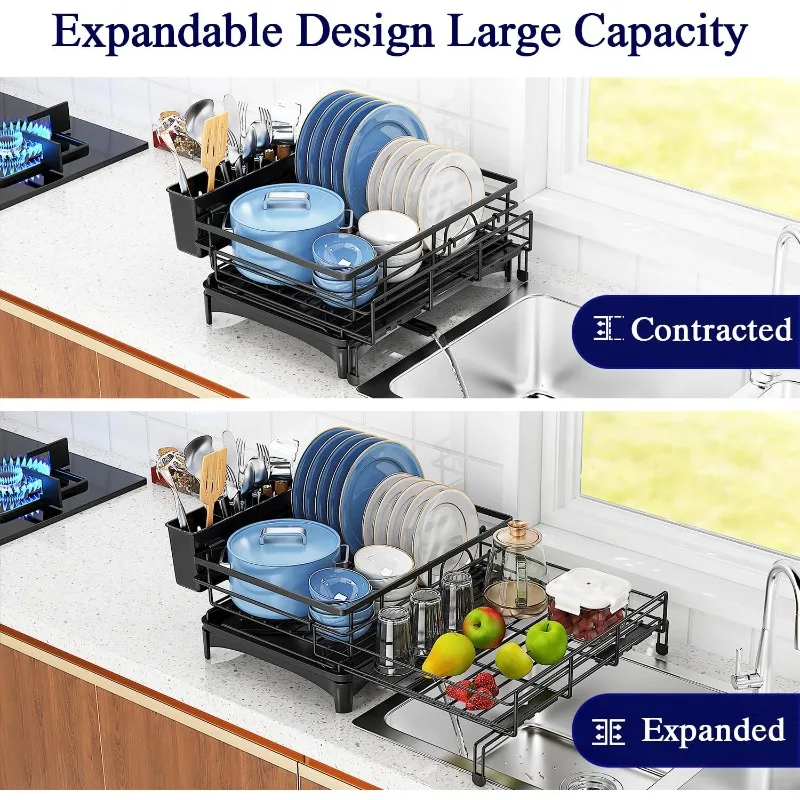 Large Dish Drying Rack,Extendable Dish Rack with Cutlery Holder, Anti-Rust Black Dish Racks for Kitchen Counter,Dish Drainers
Large Dish Drying Rack,Extendable Dish Rack with Cutlery Holder, Anti-Rust Black Dish Racks for Kitchen Counter,Dish Drainers