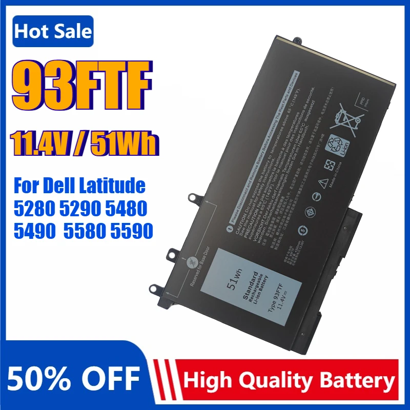 Сменный аккумулятор для ноутбука 51 Втч 93FTF для Dell Latitude 5280 5480 5580 5290 5490 5590 E5480 P60F P72G 083XPC 4YFVG Bateria 11,4 В
Сменный аккумулятор для ноутбука 51 Втч 93FTF для Dell Latitude 5280 5480 5580 5290 5490 5590 E5480 P60F P72G 083XPC 4YFVG Bateria 11,4 В