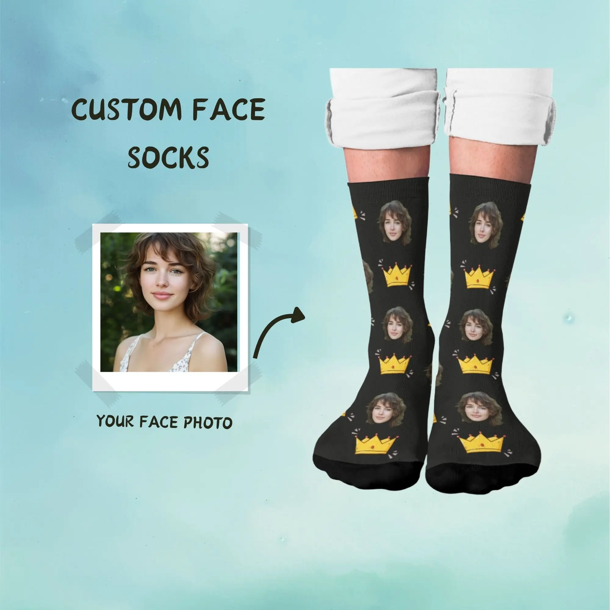 Custom Face & Golden Crown Crew Socks Unisex Unique Personalized “King or Queen” Birthday Gift for Self & Loved Ones Family
Custom Face & Golden Crown Crew Socks Unisex Unique Personalized “King or Queen” Birthday Gift for Self & Loved Ones Family