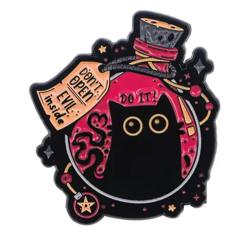 Funny Black Cat Enamel Pins Badge Fashion Witch Cute Animal Lapel Brooch For Backpack Clothing Accessories Halloween Gifts