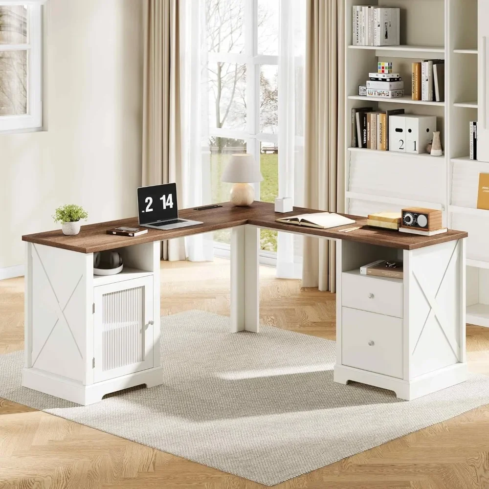 Farmhouse L Shaped Desk with Drawers & Storage Shelf, Home Office Desk with Storage Cabinet, Executive Corner Computer Desk
Farmhouse L Shaped Desk with Drawers & Storage Shelf, Home Office Desk with Storage Cabinet, Executive Corner Computer Desk