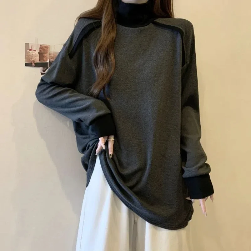 Autumn Winter New Striped Contrast Loose T Shirts Long Sleeve Solid High Neck Street Casual Tops Vintage Korean Women Clothing
Autumn Winter New Striped Contrast Loose T Shirts Long Sleeve Solid High Neck Street Casual Tops Vintage Korean Women Clothing