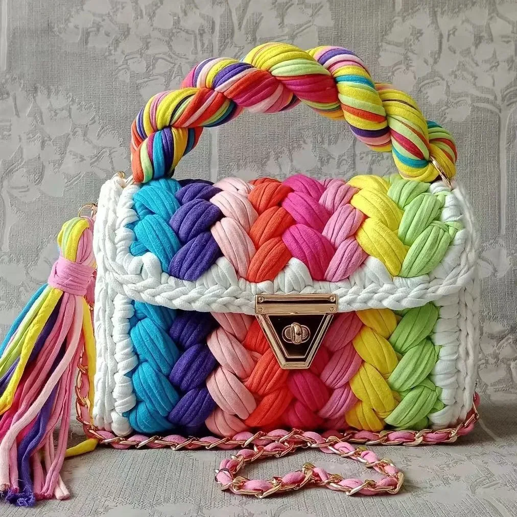 Lady Shoulder Bag Handmade Crochet Bag Woven Bag Fabric Strip Luxury Designer Handbag Purses for Women Tote Bags
Lady Shoulder Bag Handmade Crochet Bag Woven Bag Fabric Strip Luxury Designer Handbag Purses for Women Tote Bags