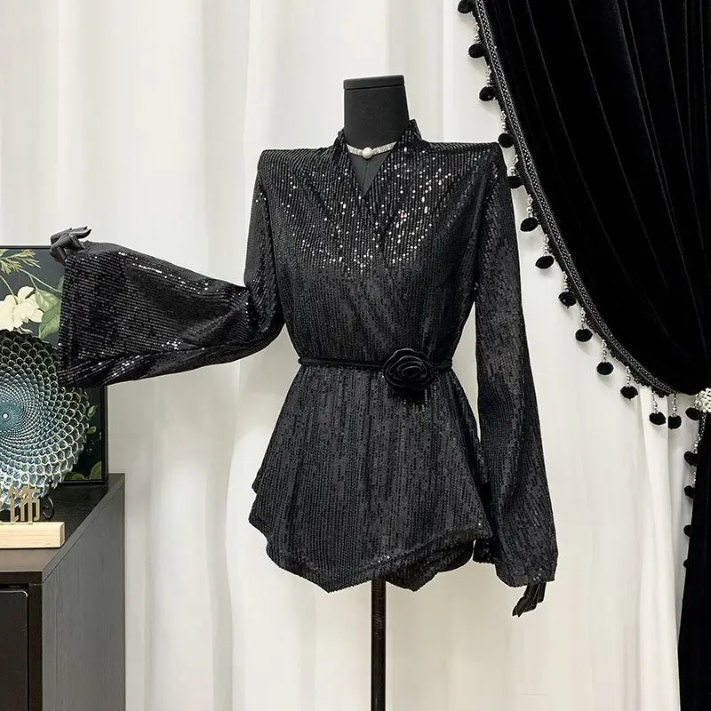 Luxury Black Sequin Belt Floral Slim-fit Cardigan Top Bell Sleeves V-neck Coat Autumn/Spring Jacket Design Streetwear Harajuku
Luxury Black Sequin Belt Floral Slim-fit Cardigan Top Bell Sleeves V-neck Coat Autumn/Spring Jacket Design Streetwear Harajuku