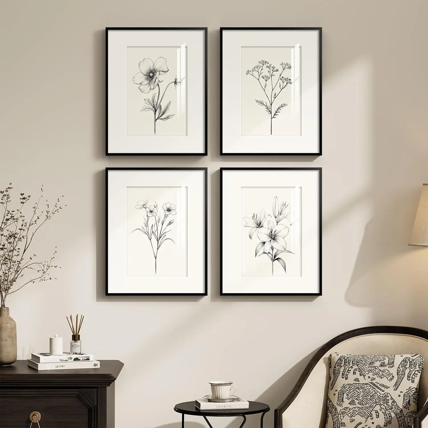 Set of 4 Framed Black and White Botanical Wall Art, Minimalist Neutral Floral Prints for Living Room Bedroom Kitchen, 11x14 Inch
Set of 4 Framed Black and White Botanical Wall Art, Minimalist Neutral Floral Prints for Living Room Bedroom Kitchen, 11x14 Inch